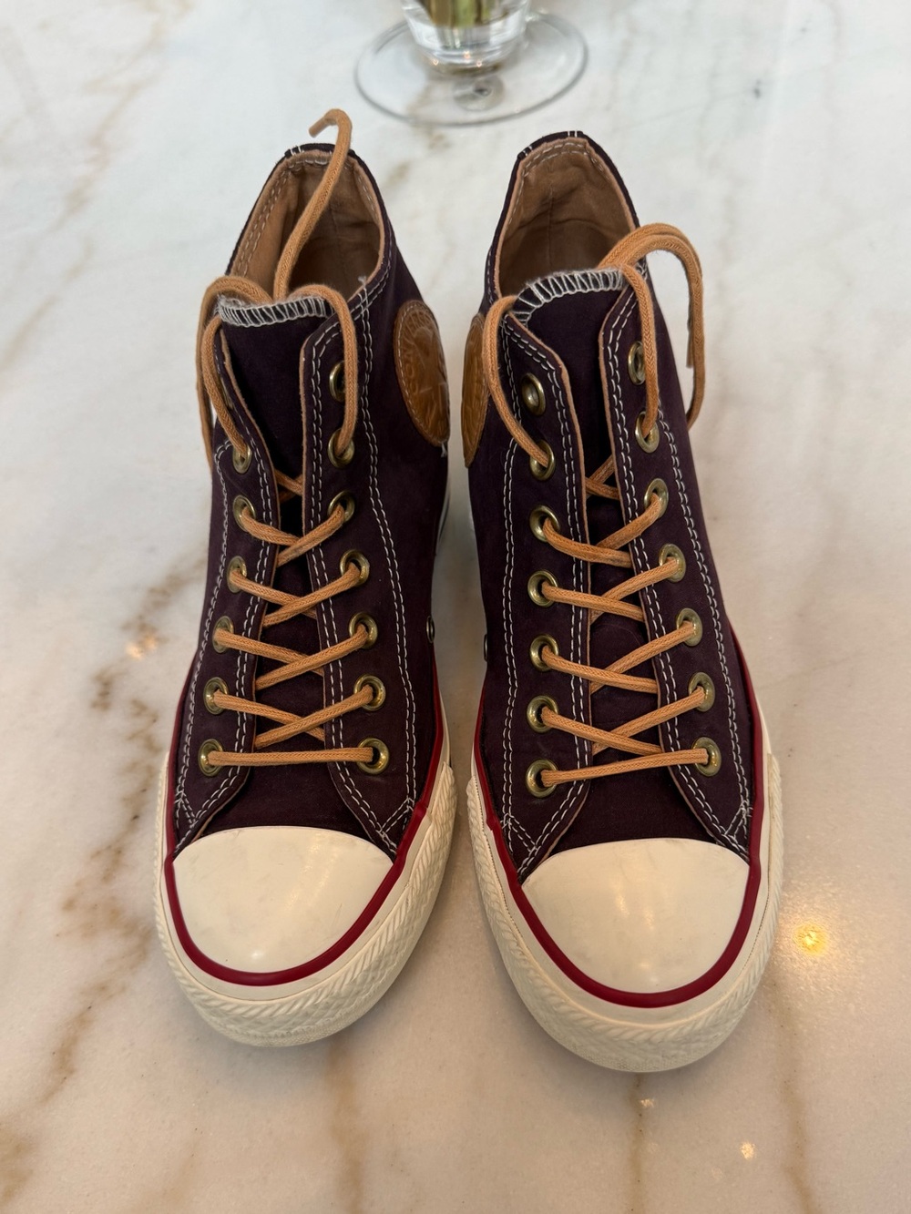 Converse High Top Wedge Sneakers in Burgundy - Size 7, TTS